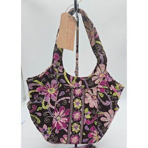 Vera Bradley Quilted Floral Multicolor Shoulder Handbag Large Size Cotton Fabric
